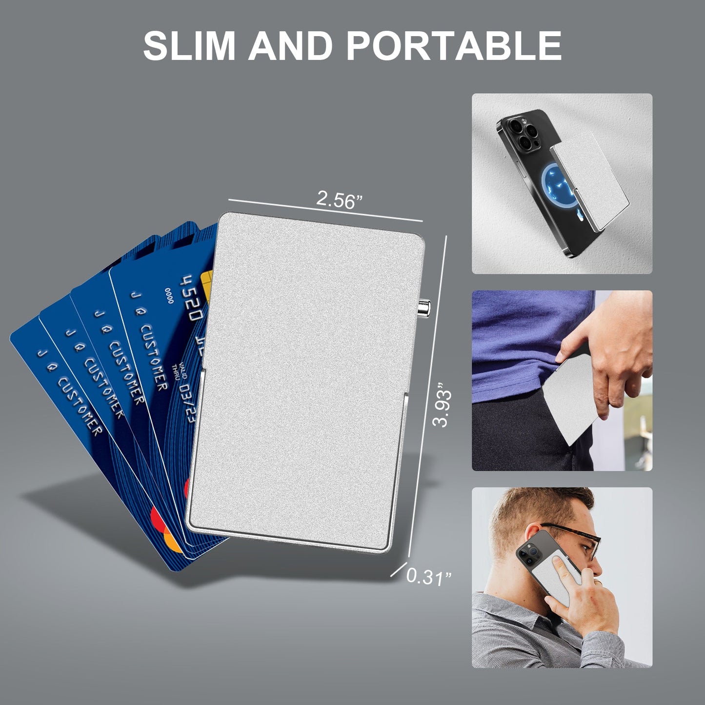 RFID Blocking Wallet Minimalist Slim Card Holder for Magsafe with Adjustable Stand, Metal Pop Up Magnetic Wallet for Men TOYFID