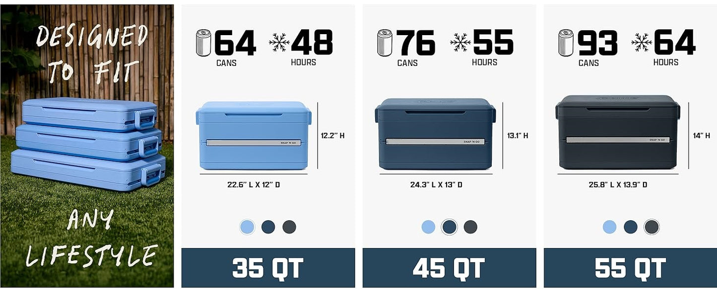 ⚡ Sets Up in 10 Seconds | 🧊 64 Hours Cold | 💧 Waterproof Removable Liner – Collapsible Hard Cooler, Portable Hard-Sided & Space-Saving