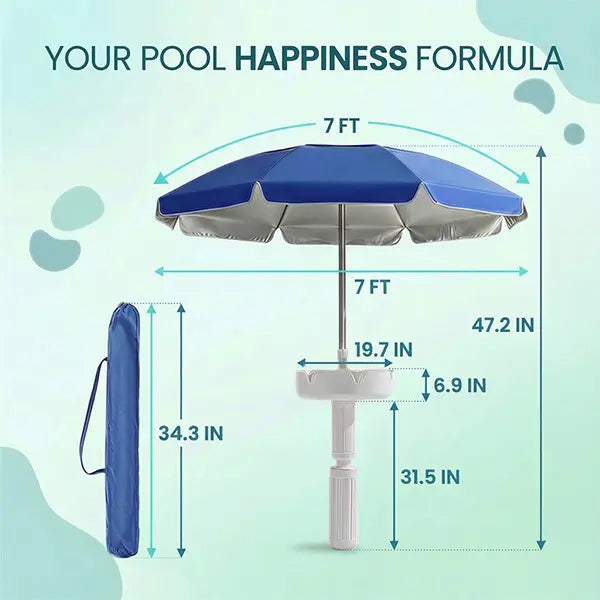 🏖️ Floating Pool Umbrella with Bar 🍹 & Base ⚓ — a portable pool bar table 🍸 featuring cup holder 🥤 and phone stand 📱, plus floating poolside shade ☀️ for ultimate relaxation on the water 🌊.