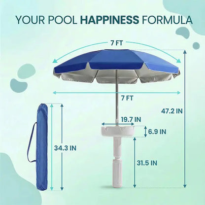 🏖️ Floating Pool Umbrella with Bar 🍹 & Base ⚓ — a portable pool bar table 🍸 featuring cup holder 🥤 and phone stand 📱, plus floating poolside shade ☀️ for ultimate relaxation on the water 🌊.