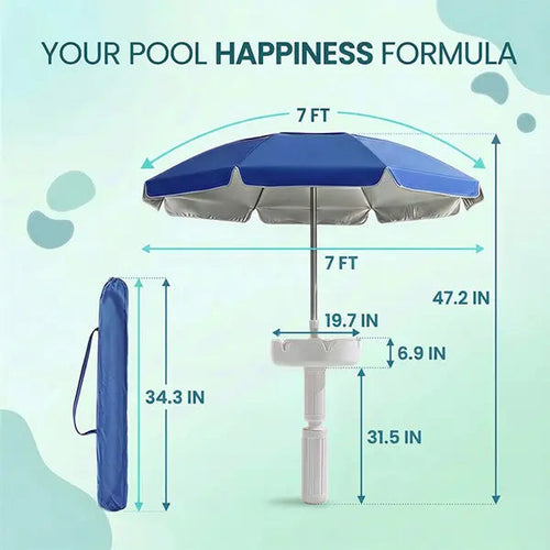 🏖️ Floating Pool Umbrella with Bar 🍹 & Base ⚓ — a portable pool bar table 🍸 featuring cup holder 🥤 and phone stand 📱, plus floating poolside shade ☀️ for ultimate relaxation on the water 🌊.
