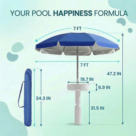 🏖️ Floating Pool Umbrella with Bar 🍹 & Base ⚓ — a portable pool bar table 🍸 featuring cup holder 🥤 and phone stand 📱, plus floating poolside shade ☀️ for ultimate relaxation on the water 🌊.