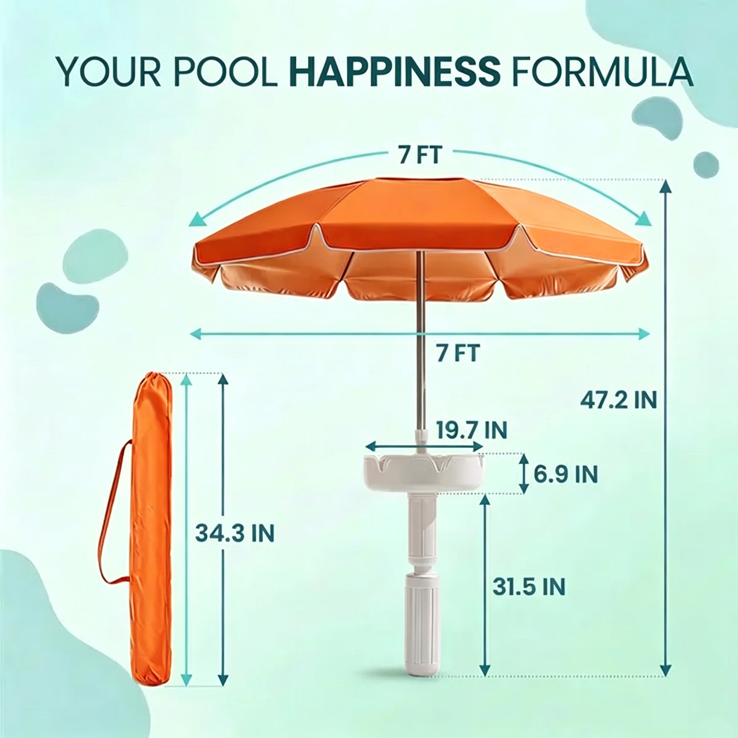 🏖️ Floating Pool Umbrella with Bar 🍹 & Base ⚓ — a portable pool bar table 🍸 featuring cup holder 🥤 and phone stand 📱, plus floating poolside shade ☀️ for ultimate relaxation on the water 🌊.