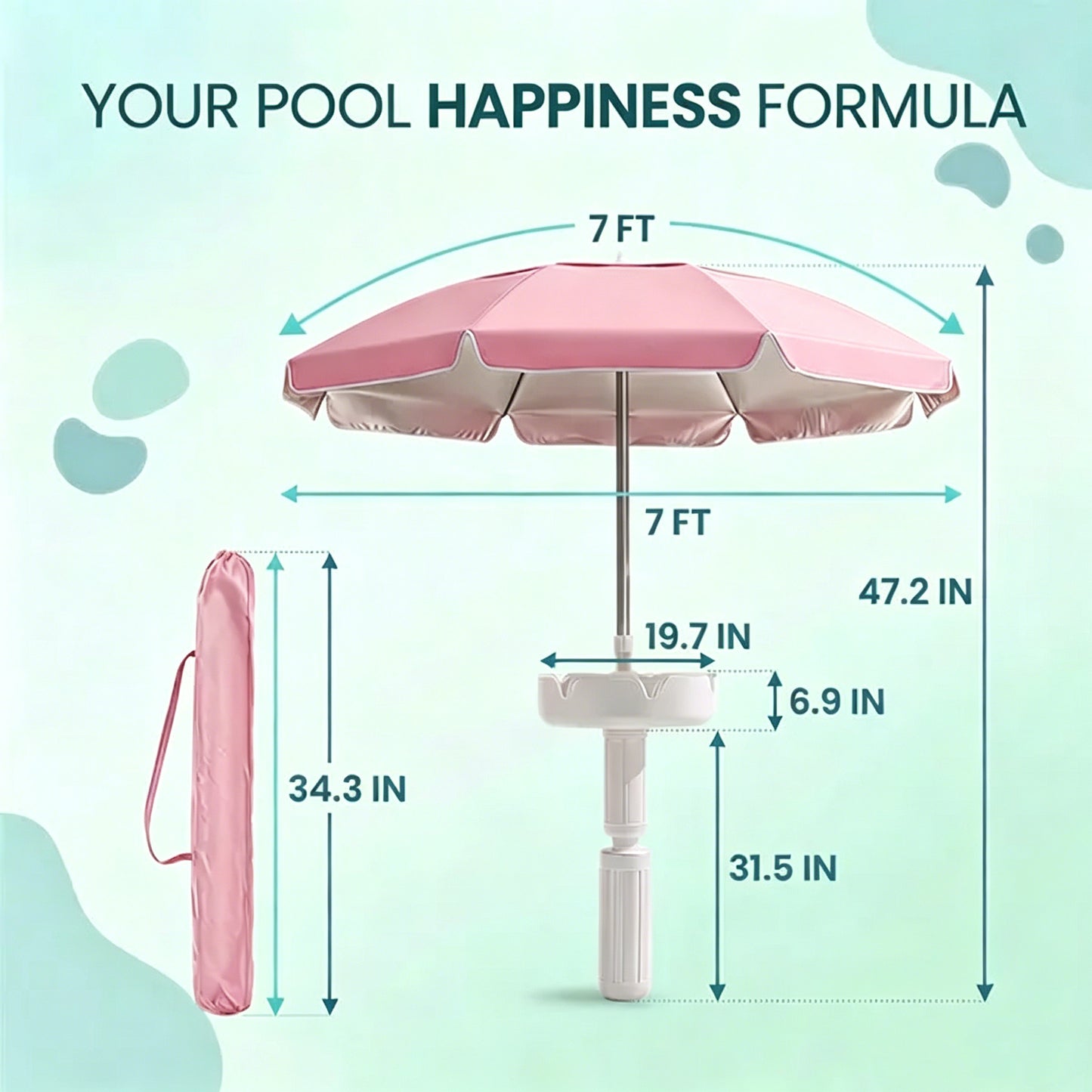 🏖️ Floating Pool Umbrella with Bar 🍹 & Base ⚓ — a portable pool bar table 🍸 featuring cup holder 🥤 and phone stand 📱, plus floating poolside shade ☀️ for ultimate relaxation on the water 🌊.