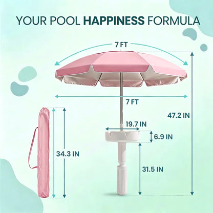 🏖️ Floating Pool Umbrella with Bar 🍹 & Base ⚓ — a portable pool bar table 🍸 featuring cup holder 🥤 and phone stand 📱, plus floating poolside shade ☀️ for ultimate relaxation on the water 🌊.