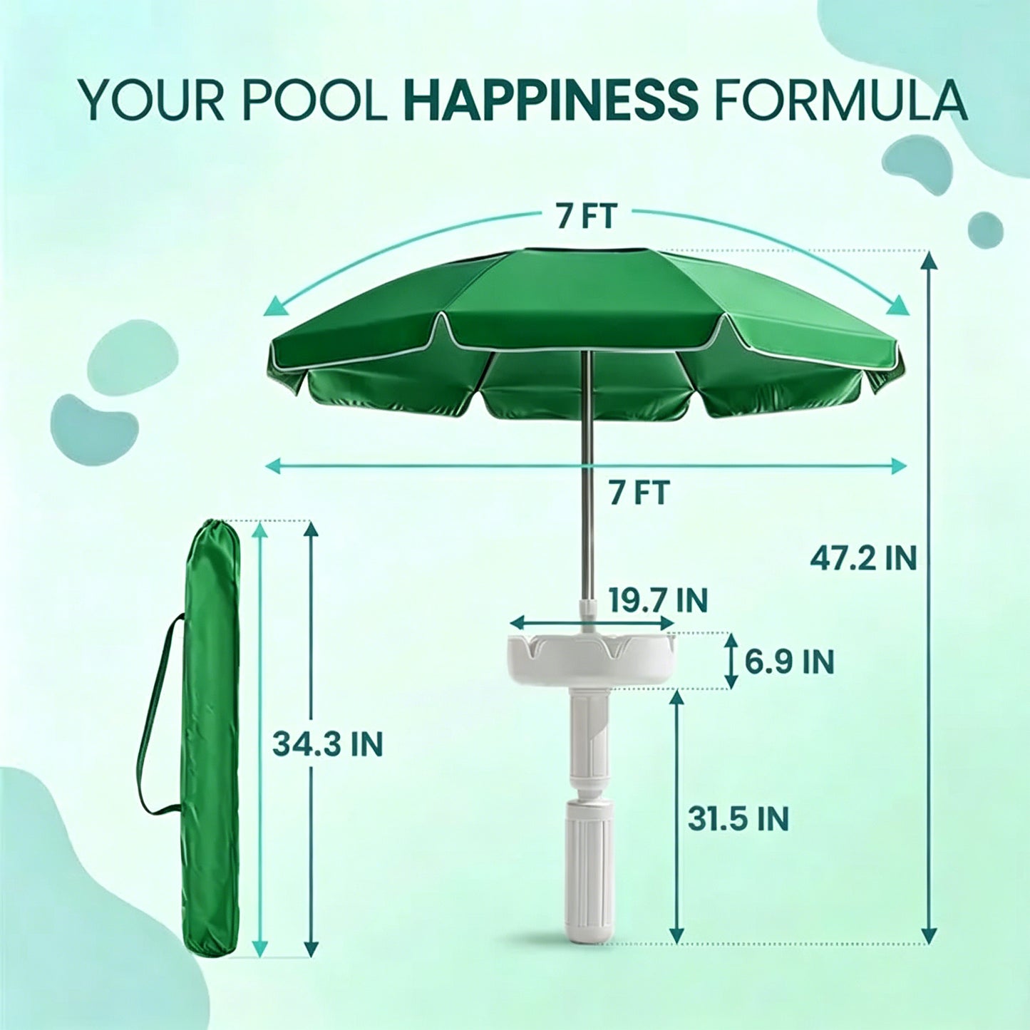 🏖️ Floating Pool Umbrella with Bar 🍹 & Base ⚓ — a portable pool bar table 🍸 featuring cup holder 🥤 and phone stand 📱, plus floating poolside shade ☀️ for ultimate relaxation on the water 🌊.