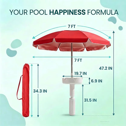 🏖️ Floating Pool Umbrella with Bar 🍹 & Base ⚓ — a portable pool bar table 🍸 featuring cup holder 🥤 and phone stand 📱, plus floating poolside shade ☀️ for ultimate relaxation on the water 🌊.