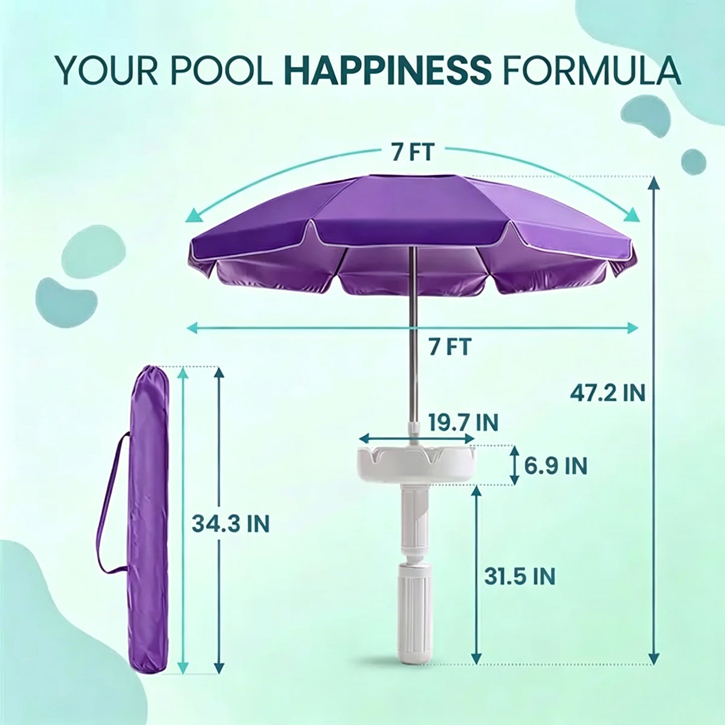 🏖️ Floating Pool Umbrella with Bar 🍹 & Base ⚓ — a portable pool bar table 🍸 featuring cup holder 🥤 and phone stand 📱, plus floating poolside shade ☀️ for ultimate relaxation on the water 🌊.