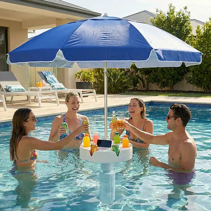 🏖️ Floating Pool Umbrella with Bar 🍹 & Base ⚓ — a portable pool bar table 🍸 featuring cup holder 🥤 and phone stand 📱, plus floating poolside shade ☀️ for ultimate relaxation on the water 🌊.