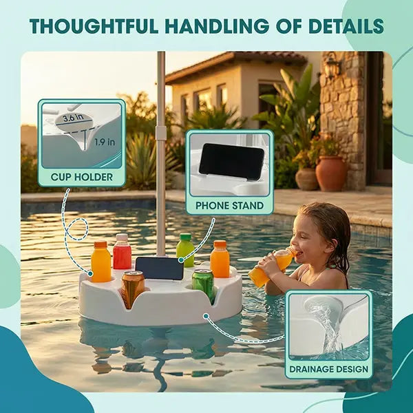 🏖️ Floating Pool Umbrella with Bar 🍹 & Base ⚓ — a portable pool bar table 🍸 featuring cup holder 🥤 and phone stand 📱, plus floating poolside shade ☀️ for ultimate relaxation on the water 🌊.