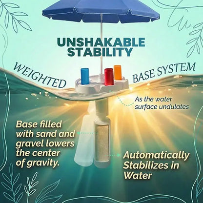 🏖️ Floating Pool Umbrella with Bar 🍹 & Base ⚓ — a portable pool bar table 🍸 featuring cup holder 🥤 and phone stand 📱, plus floating poolside shade ☀️ for ultimate relaxation on the water 🌊.