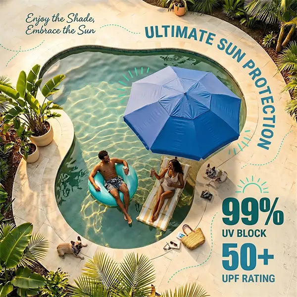 🏖️ Floating Pool Umbrella with Bar 🍹 & Base ⚓ — a portable pool bar table 🍸 featuring cup holder 🥤 and phone stand 📱, plus floating poolside shade ☀️ for ultimate relaxation on the water 🌊.
