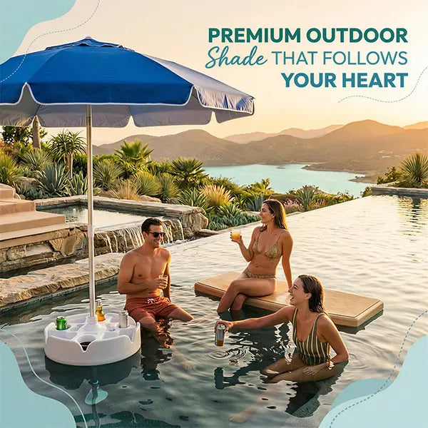 🏖️ Floating Pool Umbrella with Bar 🍹 & Base ⚓ — a portable pool bar table 🍸 featuring cup holder 🥤 and phone stand 📱, plus floating poolside shade ☀️ for ultimate relaxation on the water 🌊.