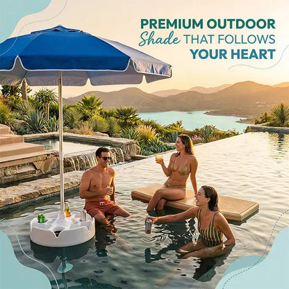 🏖️ Floating Pool Umbrella with Bar 🍹 & Base ⚓ — a portable pool bar table 🍸 featuring cup holder 🥤 and phone stand 📱, plus floating poolside shade ☀️ for ultimate relaxation on the water 🌊.