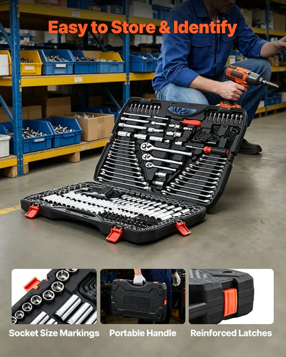 Professional 308-Piece Tool Set – SAE/Metric, CRV Steel, Portable Case